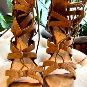 Fringe high heels worn once